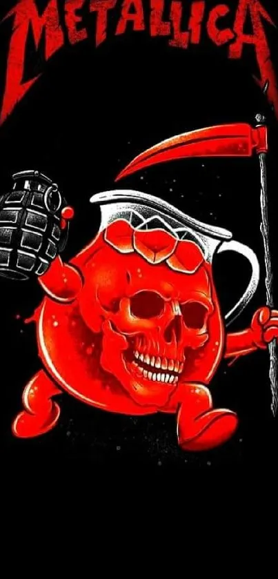 Metallica-themed red skull artwork on black background.