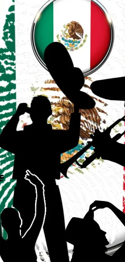 Vibrant Mexican culture wallpaper with flag and silhouettes.