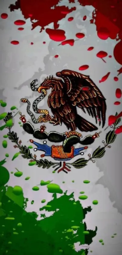 Mexican flag wallpaper with bold eagle and snake on vibrant colors.