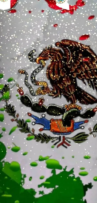 Mexican flag wallpaper with eagle emblem.