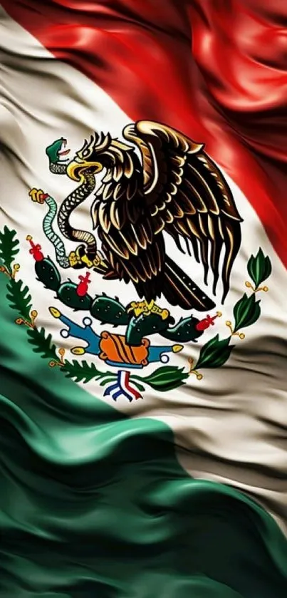 Vibrant Mexican flag wallpaper for mobile phone with bold colors and intricate design.