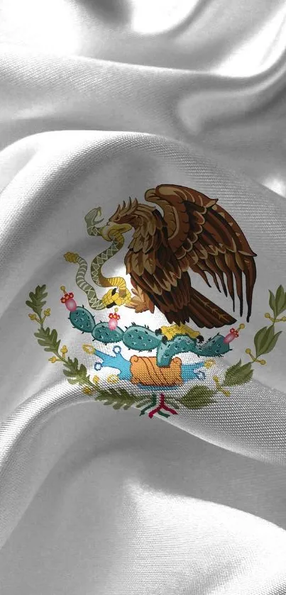 Vibrant Mexican flag with eagle and snake emblem on a phone wallpaper.