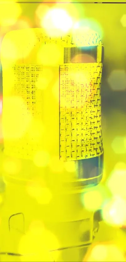 Yellow microphone with colorful bokeh lights in a vibrant artistic style.