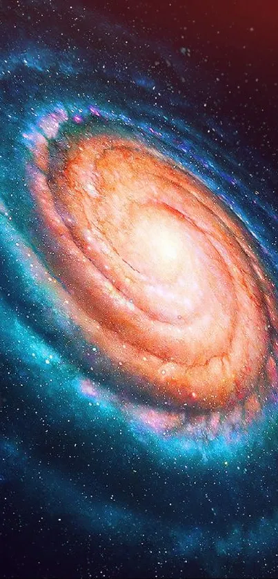 Vibrant Milky Way galaxy wallpaper with bright blue and orange hues.