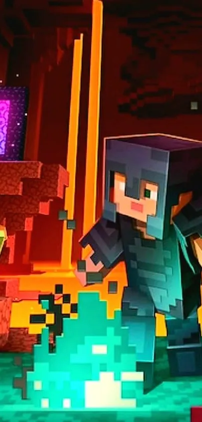 Minecraft adventure scene with vibrant colors, featuring pixelated characters and environments.