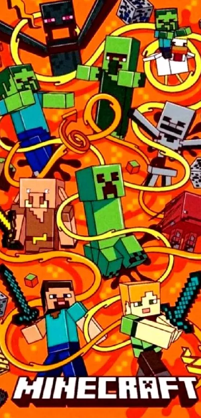 Bright and colorful Minecraft artwork featuring characters on an adventure.