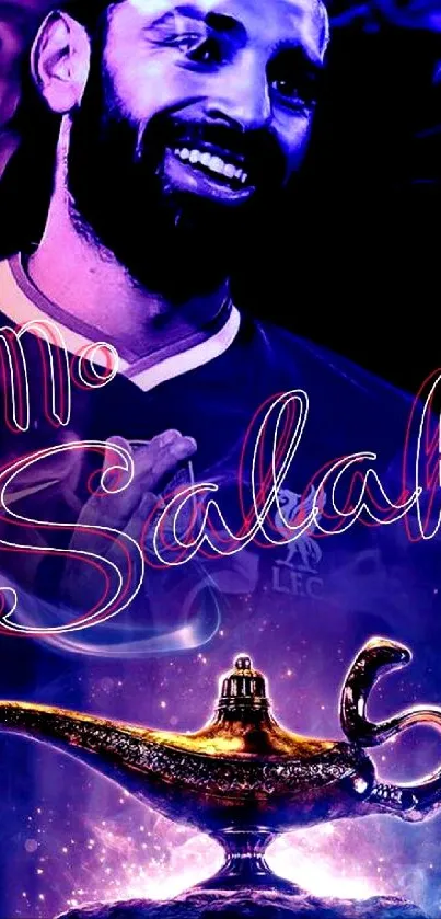 Vibrant Mo Salah wallpaper with purple hues and a magical ambiance.