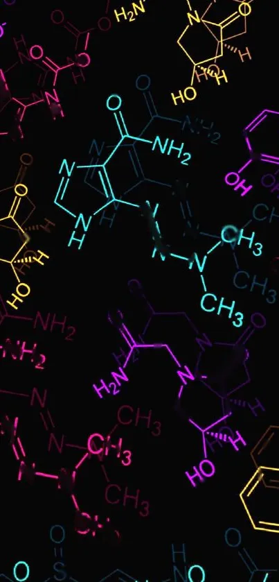 Colorful molecular patterns on a black wallpaper background, ideal for phones.