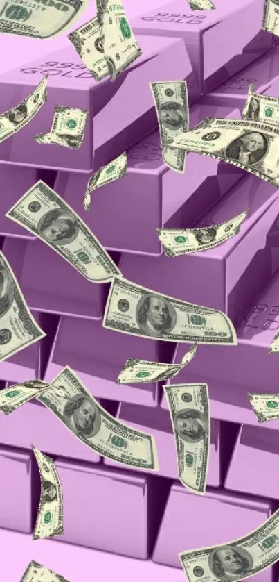 Purple gold bars and falling money wallpaper.