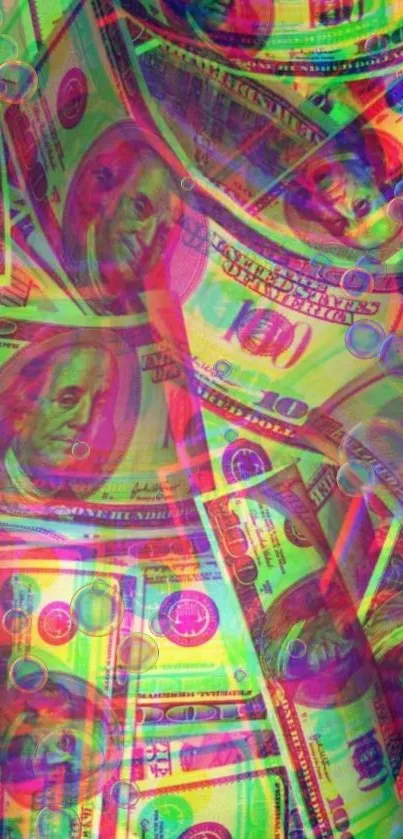 Psychedelic colorful money art wallpaper with vibrant hues.