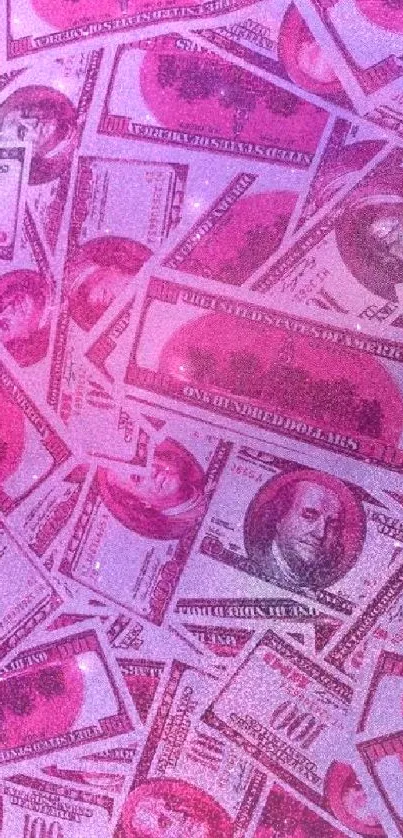 Mobile wallpaper with pink money pattern and vibrant colors.