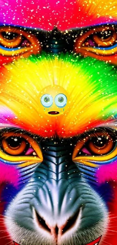 Vibrant and colorful psychedelic monkey art wallpaper.