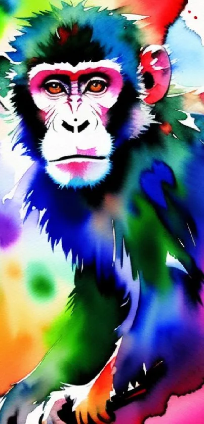 Colorful watercolor monkey art wallpaper for mobile device.