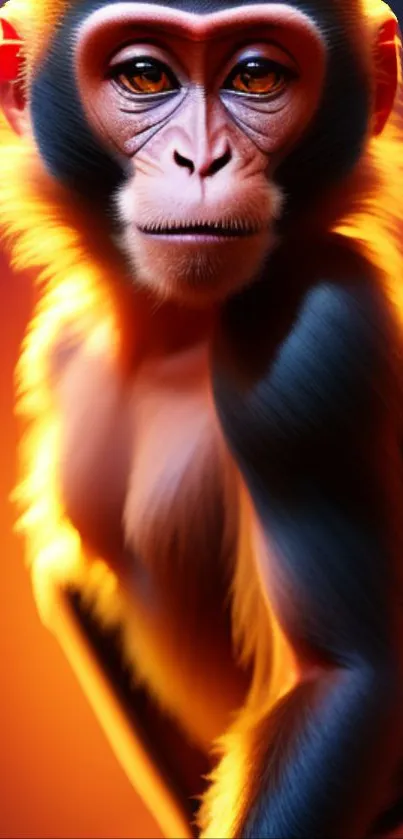 Artistic monkey portrait with vibrant orange and black hues, creating a dynamic look.