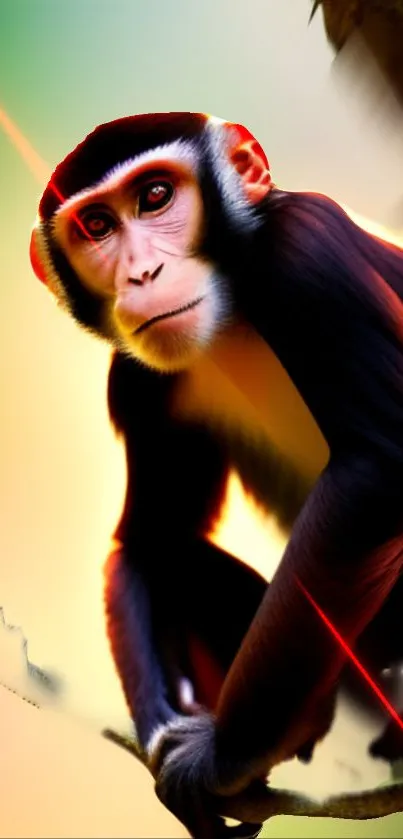 Artistic depiction of a vibrant monkey with dynamic colors and abstract elements.