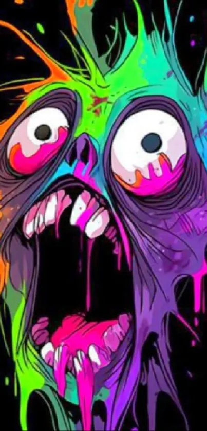 Vibrant monster art with neon colors on a black background.