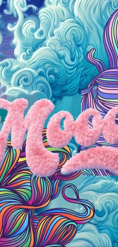 Creative mobile wallpaper with colorful swirls and 'Mood' text.