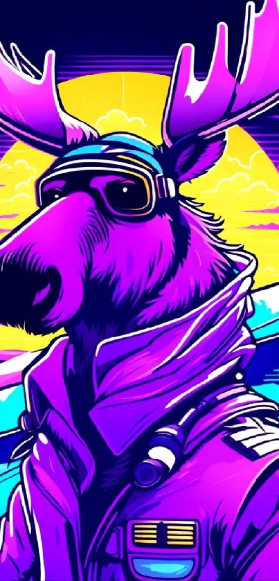 Neon moose pilot in vibrant colors.