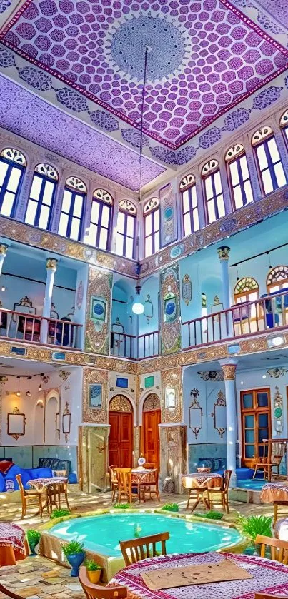 Colorful Moroccan interior with intricate design.