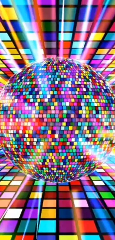 Colorful mosaic disco ball wallpaper with vibrant patterns.