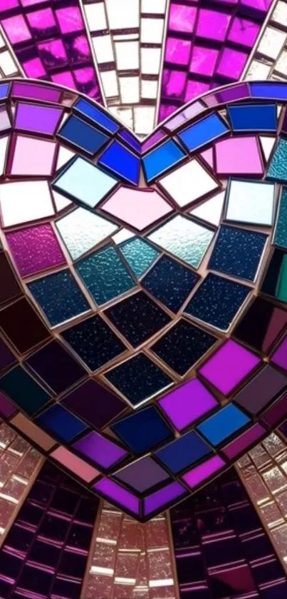 Vibrant mosaic heart with geometric patterns.