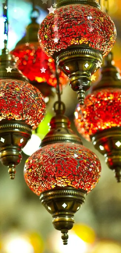 Mosaic lamps with vibrant red patterns.