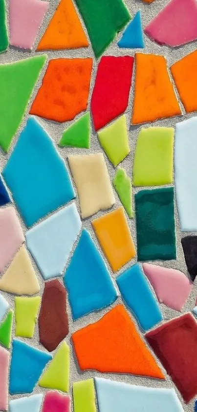 Colorful mosaic mobile wallpaper with geometric shapes.