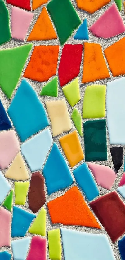 Vibrant and colorful mosaic wallpaper with geometric shapes.