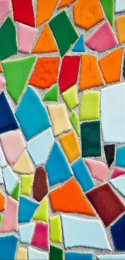 Vibrant mosaic pattern with colorful geometric tiles.