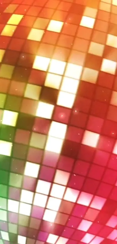 Vibrant mosaic phone wallpaper with colorful squares and a glowing effect.