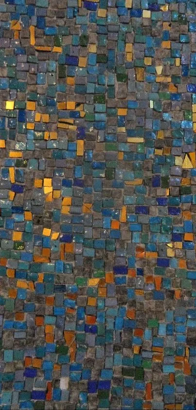 Colorful mosaic tile phone wallpaper in vibrant blue and gold tones.