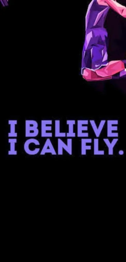 Vibrant motivational wallpaper with a purple theme and flying figure.