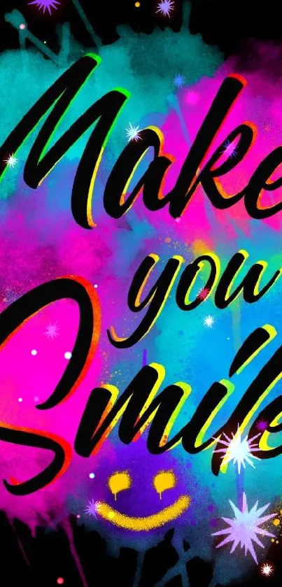 Colorful splash wallpaper with 'Make You Smile' text.