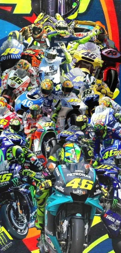 Vibrant motorcycle racing collage wallpaper.