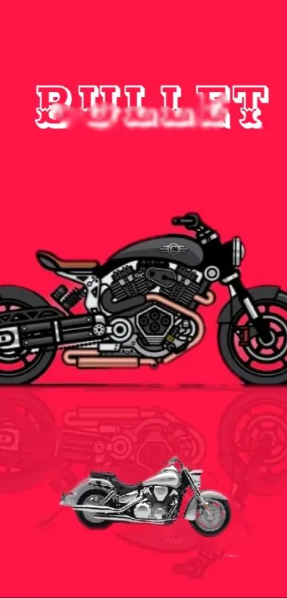 Stylized motorcycle on vibrant red background.