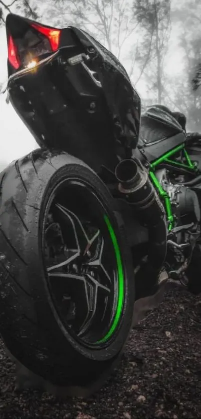 Dynamic sports motorcycle with bold green accents.