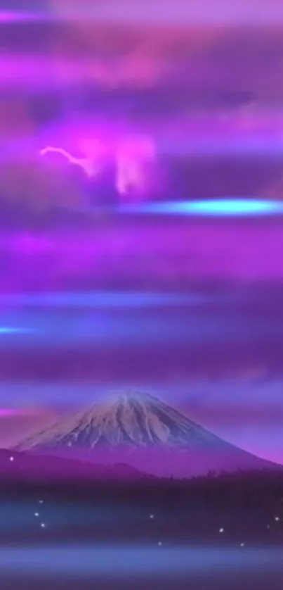 Purple mountain landscape with vibrant sky.