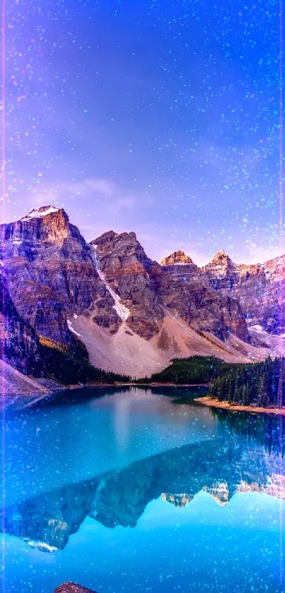 Breathtaking wallpaper of a sparkling mountain lake with serene reflections and blue sky.