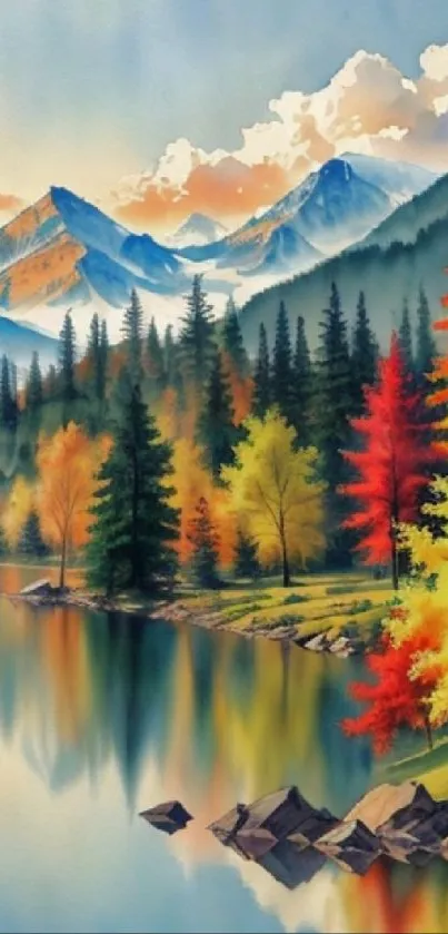 Vibrant autumn mountain landscape with a tranquil reflecting lake.