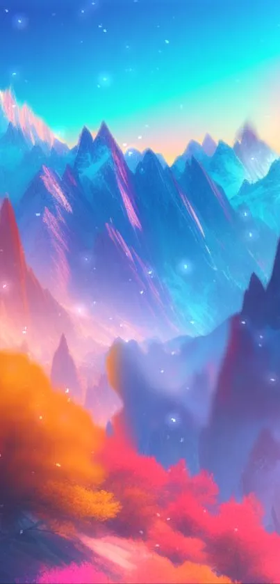 Colorful mountain landscape wallpaper with vibrant hues and dreamy feel.