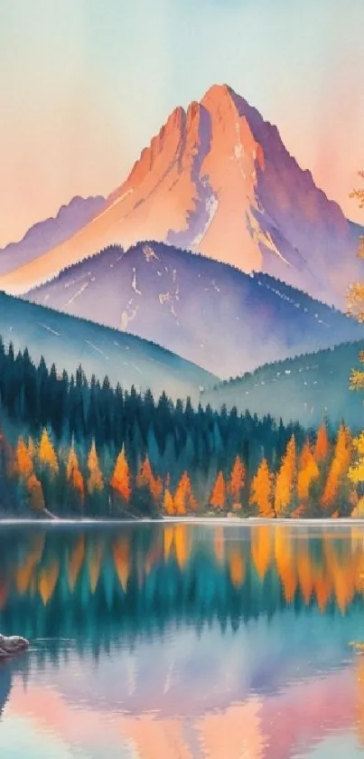 Vibrant mountain scene with autumn colors and lake reflection.