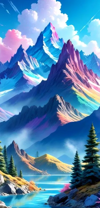 Colorful mountain landscape with lush blue tones.