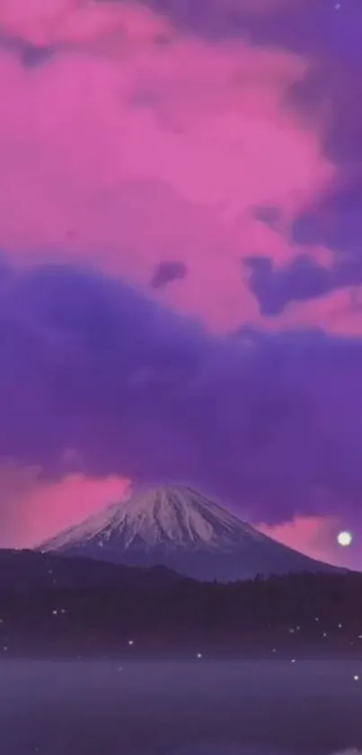 Purple night sky over a mountain silhouette.