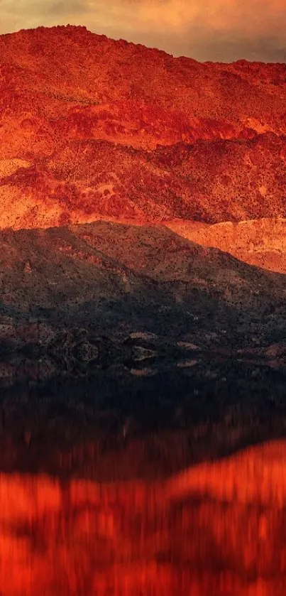 Mobile wallpaper of vibrant red mountain reflection.