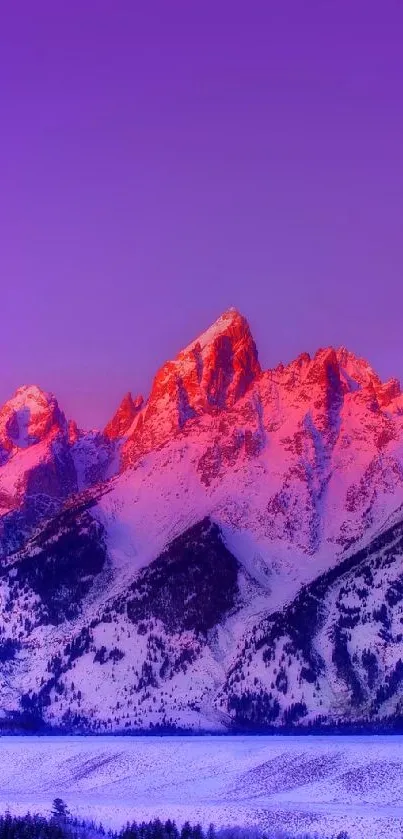 Vibrant sunset over a purple mountain landscape mobile wallpaper.