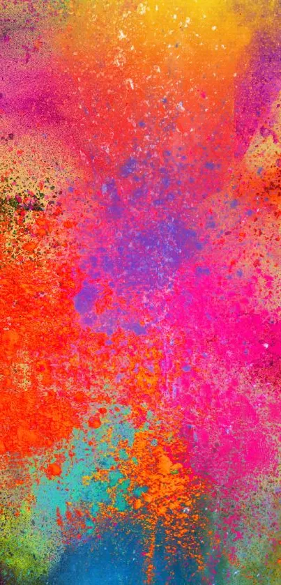 Vibrant multicolor abstract wallpaper with splashes of orange, pink, and blue.