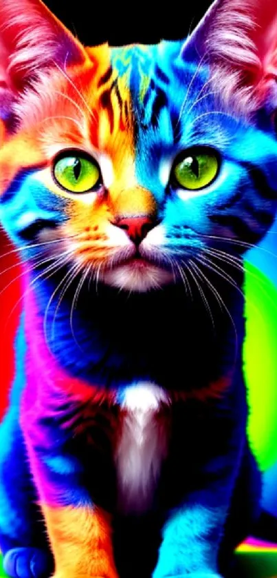 Vibrant multicolor cat with neon gradients.