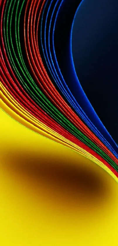 Vibrant multicolor curves wallpaper with yellow, blue, red, and green hues.