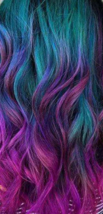 Vibrant mobile wallpaper with blue, teal, and purple hair colors.