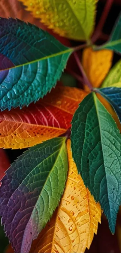Vibrant multicolor leaf wallpaper with artistic pattern
